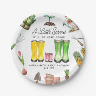 Assiettes En Carton Boots de pluie rose Little Sprout Baby shower de j