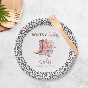 Assiettes En Carton Boots et Bubbly Elegant Fête des mariées rose