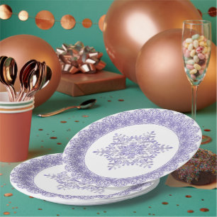 Assiettes En Carton Bord dentelle violet du flocon de neige d'hiver