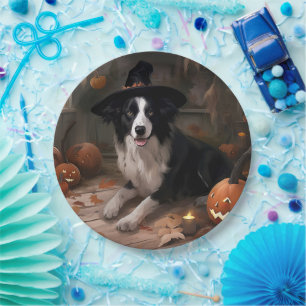 Assiettes En Carton Border Collie Citrouilles Halloween Épouvantable