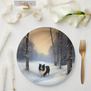 Assiettes En Carton Border Collie Qu'il neige Noël