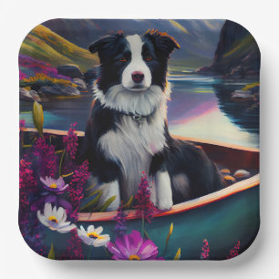 Assiettes En Carton Border Collie sur une pagaie : Une aventure pittor