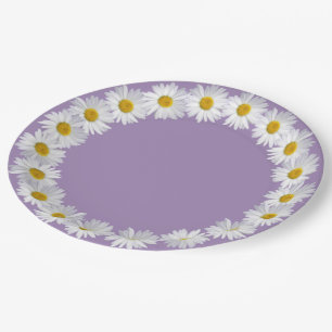 Assiettes En Carton Bordure Basière Blanche Sur Violet