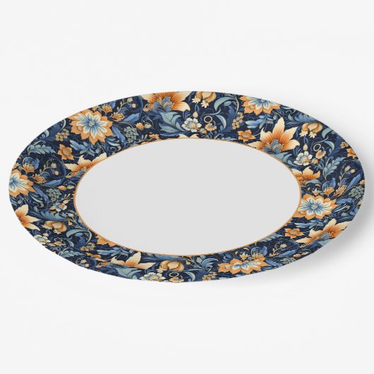 Assiettes En Carton Bordure bleu foncé de la marguerite (Angle)