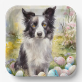 Assiettes En Carton Bordure Collie Chien avec Oeufs de Pâques Fête (Recto)