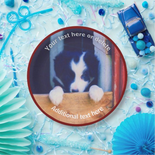 Assiettes En Carton Bordure Collie Chien Chien Chien Art Personnalisé  (Fête)