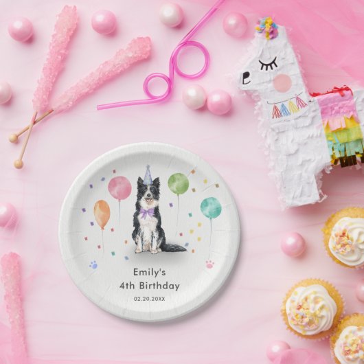 Assiettes En Carton Bordure Collie Chien Chien Chien Chien Chien Anniv (Fête)