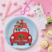 Assiettes En Carton Bordure Collie Chien En Voiture Avec Le Père Noël (Fête)
