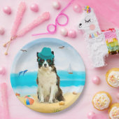 Assiettes En Carton Bordure Collie Dog sur la plage (Fête)
