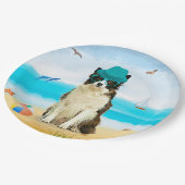 Assiettes En Carton Bordure Collie Dog sur la plage (Angle)