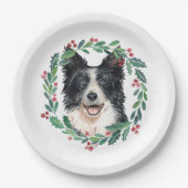 Assiettes En Carton Bordure Collie Elegant Chien Noël Papier de Noël (Devant)