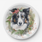 Assiettes En Carton Bordure Collie Fête de Noël Wreath Pup (Devant)