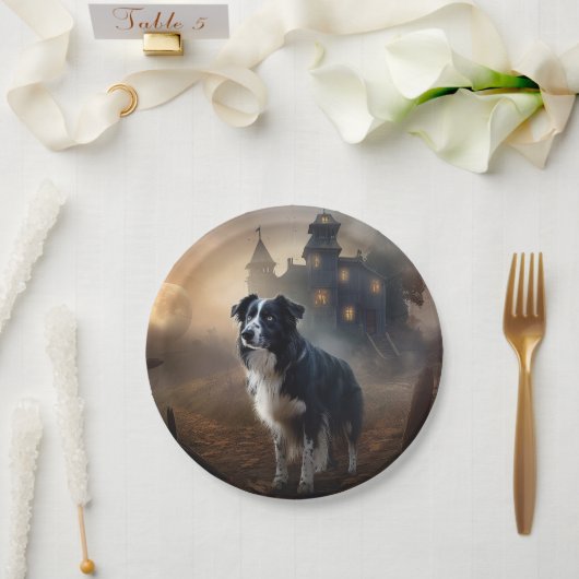 Assiettes En Carton Bordure Collie Halloween effroi (Mariage)