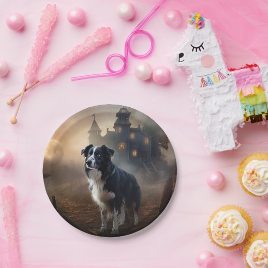 Assiettes En Carton Bordure Collie Halloween effroi (Fête)