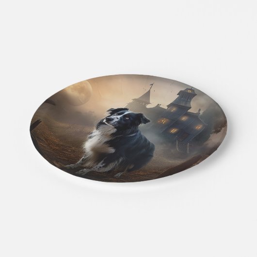 Assiettes En Carton Bordure Collie Halloween effroi (Angle)