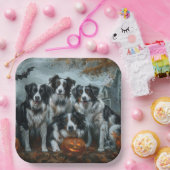 Assiettes En Carton Bordure Collie Halloween nuit Chien ravir (Fête)