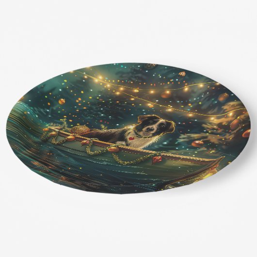 Assiettes En Carton Bordure Collie Noël Festive Voyage (Angle)