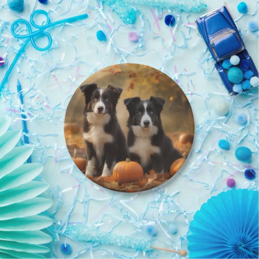 Assiettes En Carton Bordure Collie Puppy Automne Citrouille de plaisir (Fête)