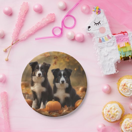 Assiettes En Carton Bordure Collie Puppy Automne Citrouille de plaisir (Fête)
