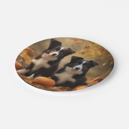 Assiettes En Carton Bordure Collie Puppy Automne Citrouille de plaisir (Angle)