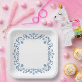 Assiettes En Carton Bordure de défilement bleu (Fête)