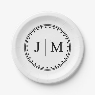 Assiettes En Carton Bordure de mariage classique à monogramme en ligne