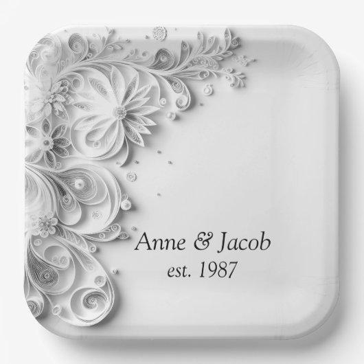Assiettes En Carton Bordure de recouvrement papier de mariage élégant (Recto)
