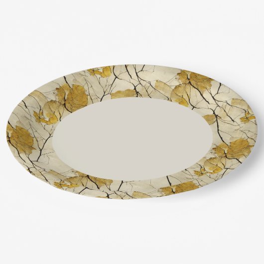 Assiettes En Carton Bordure feuille or Faux (Angle)