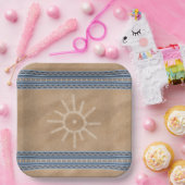 Assiettes En Carton Bordure géométrique bleue Sun Petroglyphe Sud-Oues (Fête)