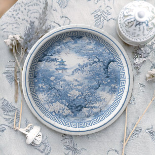 Assiettes En Carton Bordure géométrique Chinoiserie Motif ID1094