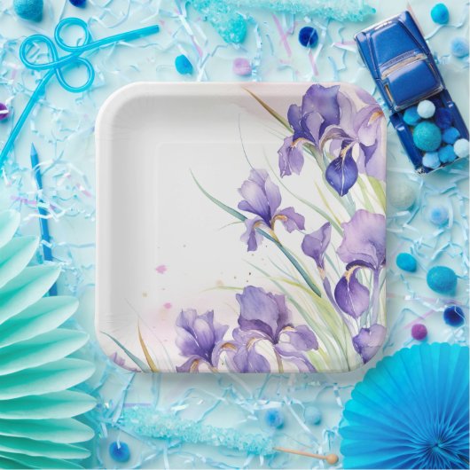 Assiettes En Carton Bordure Iris Violet En Blanc (Fête)