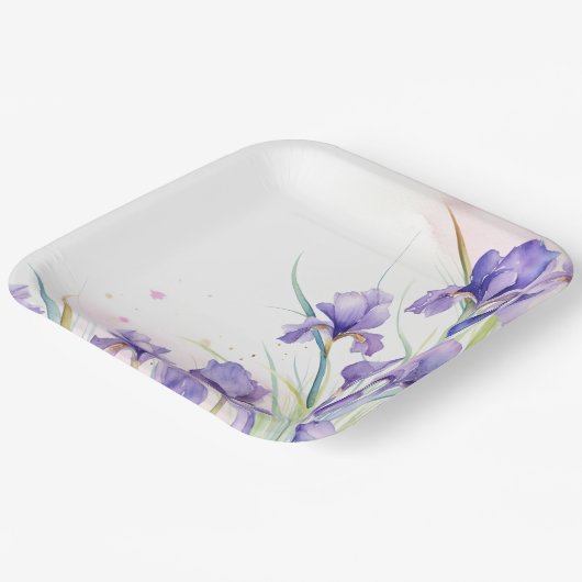 Assiettes En Carton Bordure Iris Violet En Blanc (Angulaire)