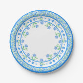 Assiettes En Carton Bordure ronde fleurie aux bords verts joliment ble (Devant)
