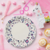 Assiettes En Carton Bordure rose et marine Paisley (Fête)