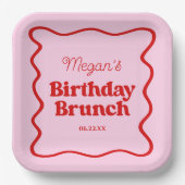 Assiettes En Carton Bordure rouge rose Vague Anniversaire Brunch Party (Recto)