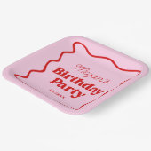 Assiettes En Carton Bordure rouge rose vague fête d'anniversaire (Angulaire)