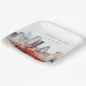 Assiettes En Carton Boston Massachusetts City Scape Mariage d'aquarell (Angulaire)