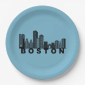 Assiettes En Carton Boston Skyline Silhouette (Devant)