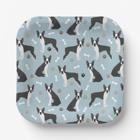 Assiettes En Carton Boston Terrier Bones and Paws (Recto)