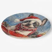 Assiettes En Carton Boston Terrier Dog in Sledge Let it Neige Noël (Angle)