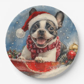 Assiettes En Carton Boston Terrier Dog in Sledge Let it Neige Noël (Devant)