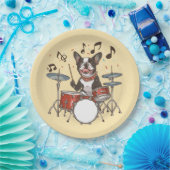 Assiettes En Carton Boston Terrier Dog Playing Drums (Fête)