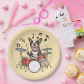 Assiettes En Carton Boston Terrier Dog Playing Drums (Fête)