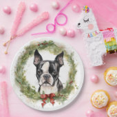 Assiettes En Carton Boston Terrier Noël Wreath Festive Pup (Fête)