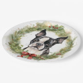Assiettes En Carton Boston Terrier Noël Wreath Festive Pup (Angle)