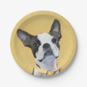 Assiettes En Carton Boston Terrier Peinture - Cute Original Chien Art
