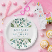 Assiettes En Carton Botanical Green Nom personnalisé (Fête)