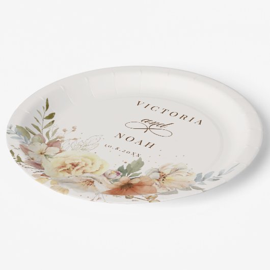 Assiettes En Carton Botanique aquarelle de roses d'automne rustiques  (Angle)