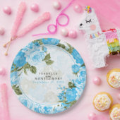 Assiettes En Carton Botanique Bébé Bleu Design Floral (Fête)