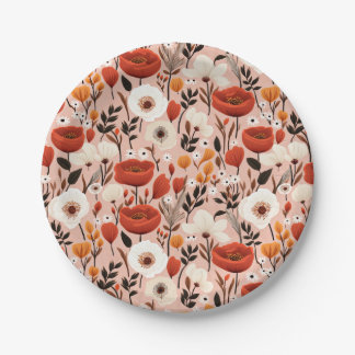 Assiettes En Carton Botanique Boho Automne Fleur sauvage Meadow Motif